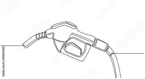 Fuel pump nozzle tilted, concept of energy and transport, single line art.