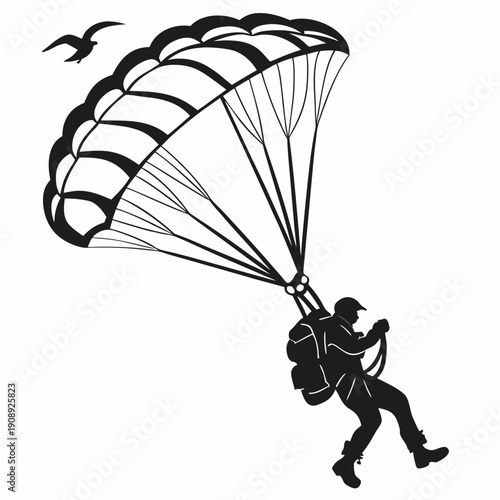 A person parachuting with a bird flying nearby Vector