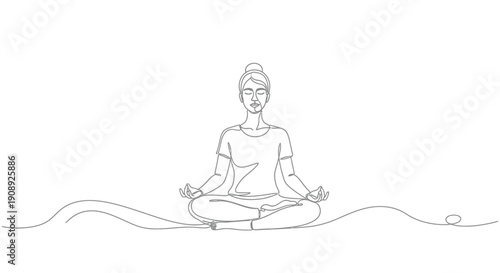 Woman meditating, yoga, zen, peaceful, single line drawing