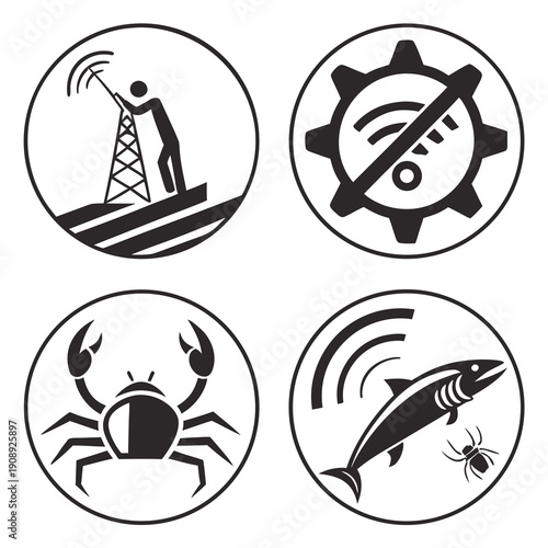 Icons representing different types of marine and communication signals Vector