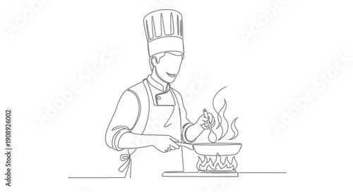 Chef cooking in a pan on a stove, a culinary art in action