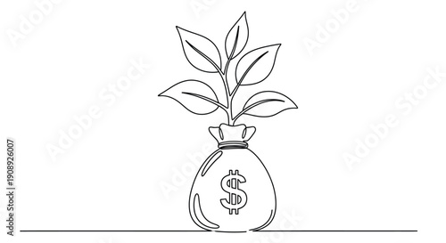 Money bag with a plant growing, symbolizing financial growth and prosperity