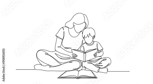 Mother and son reading a book together, promoting education and bonding