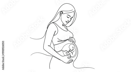 Pregnant woman cradling belly with fetus visible, celebrating life's miracle