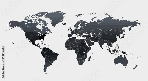 World map with country borders on white background
