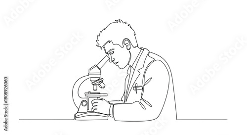 Scientist examining specimen under microscope, research and discovery