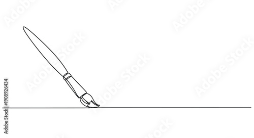 Single line drawing of a paintbrush creating a line.