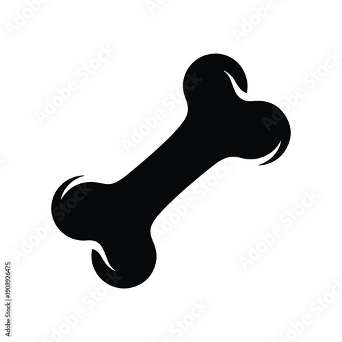 Stylized black bone shape, a versatile graphic element representing canine loyalty, pet care, or skeletal structure in a clean and isolated vector design