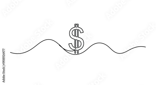 Single line drawing of a dollar sign on a wavy line.