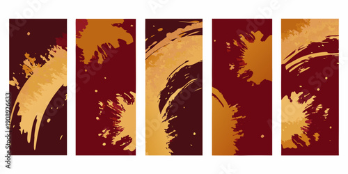 Abstract vertical panels with brushstroke textures in warm autumnal tones