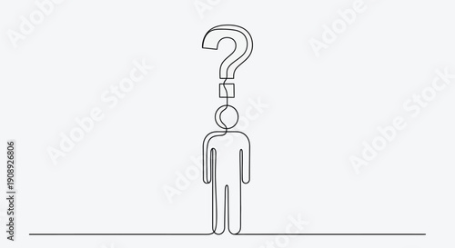Person with a question mark for a head, single line drawing