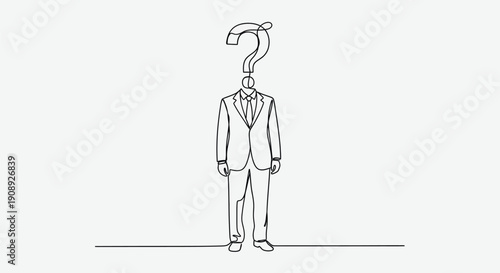 Man in a suit with a question mark for a head, single line art