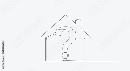 House outline with a question mark inside, single line art