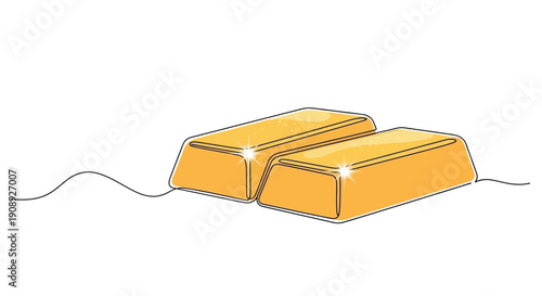 Two shiny gold bars, continuous line drawing with slight motion