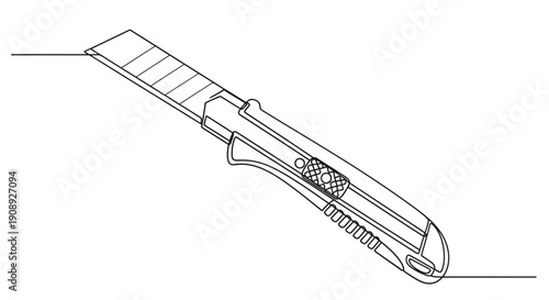 Single Line Art Illustration of a Utility Knife on White