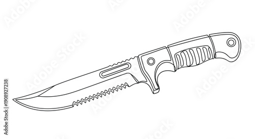 Serrated Combat Knife, Single Line Art