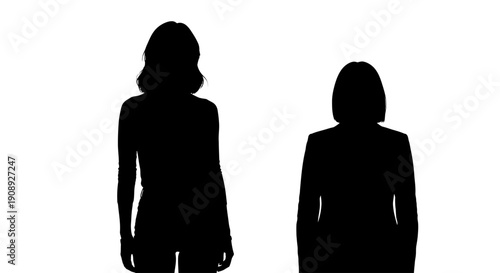 Silhouettes of two women stand against a stark white background presenting a minimalist and graphic composition high quality professional