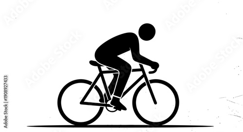 A minimalist black silhouette depicts a cyclist actively riding a bicycle showcasing motion and athletic pursuit high quality professional