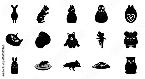 A collection of monochrome silhouettes depicting various animals including rabbits bears and foxes high quality professional detailed modern elegant
