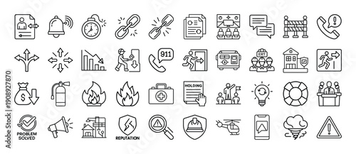 Emergency Response and Crisis Management Icons Set for Business Continuity