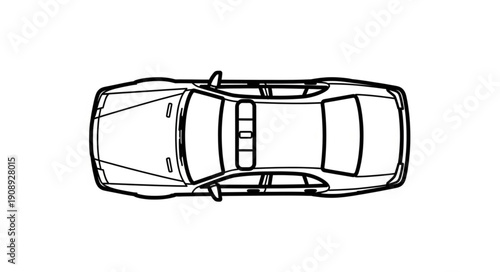 Top view illustration of a modern sedan car outline.