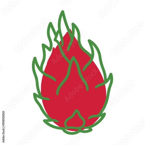 Dragon fruit pitaya icon vector illustration isolated on a transparent background, a red tropical fruit flat-style graphic design.