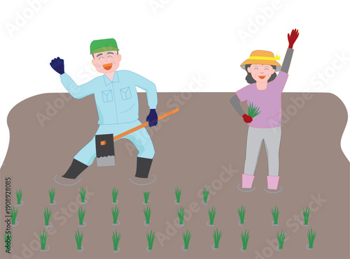 手作業で仕事をしている農家