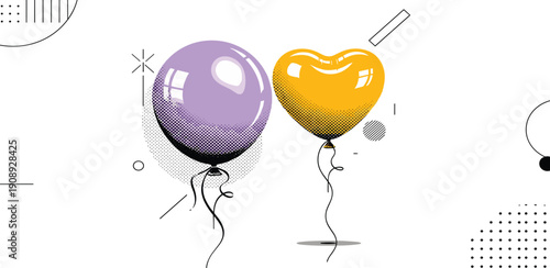 Celebratory balloons floating in the air with festive designs and vibrant colors