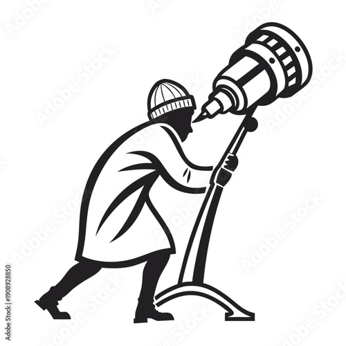 A person using a large drill Vector