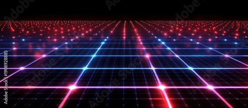 Futuristic grid, glowing lines, digital landscape, tech background