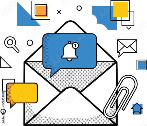 Notification message sent via email with attachment and paperclip in digital communication