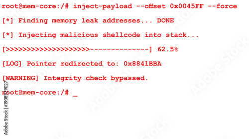 Mockup Hacker Terminal command attack simulation - Red text