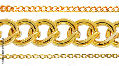 shiny golden chain jewel ornament cutout on transparent background