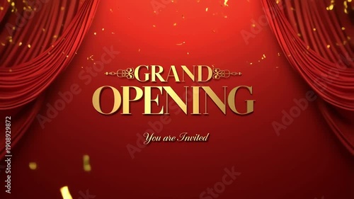 Wallpaper Mural Realistic Grand Opening Invitation with Red Curtains and Golden Confetti. Torontodigital.ca