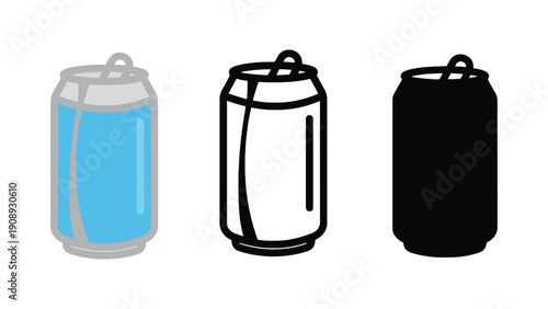 Soda can vector icons in different styles and colors illustration
