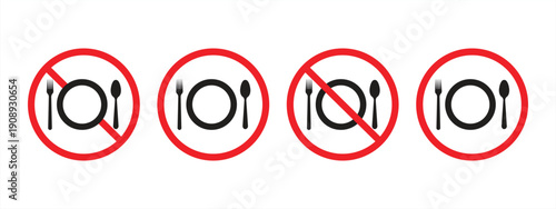 Eating Allowed and Prohibited Sign Icons for Restaurant or Diet Rules