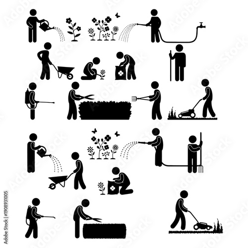 Farming and Agriculture Life Cycle Silhouette Pack - Vector Seeds, Water Irrigation, and Crop Growth Stages Set