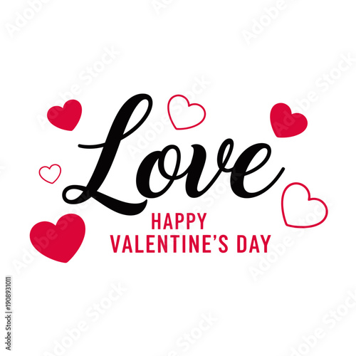 Happy Valentine's Day with the word Love surrounded by red and white hearts.