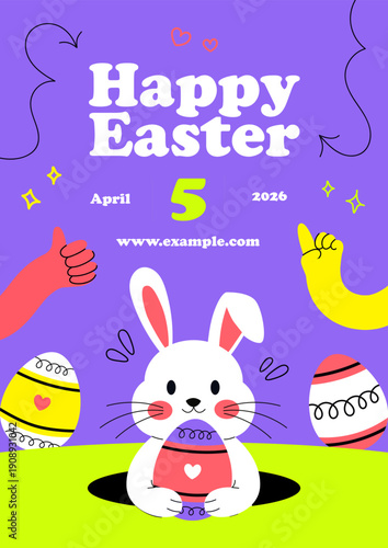 Happy Easter Day Celebration Flyer Invitation or Greeting Card Template Design