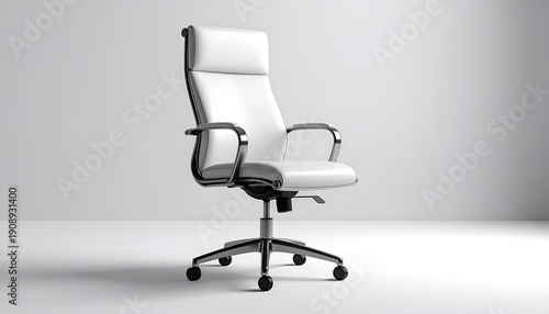 Sleek, modern executive office chair with white leather and chrome, against a light backdrop