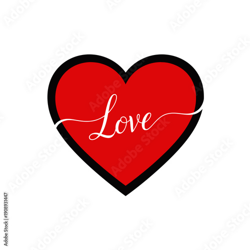 A vibrant red heart with the word "Love" elegantly scripted across its center.