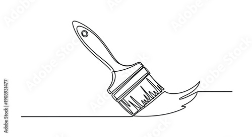 Paintbrush painting a swoosh, abstract art concept, continuous line drawing