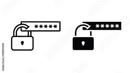 Padlock icons with password boxes for secure login and authentication
