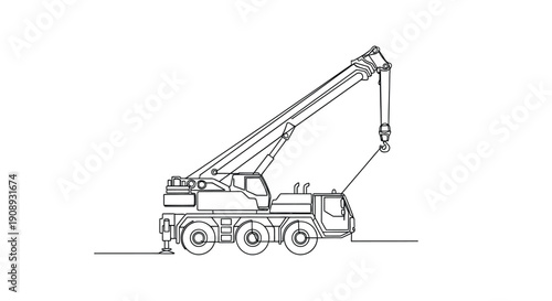 Outline drawing of a mobile crane extending its boom and hook