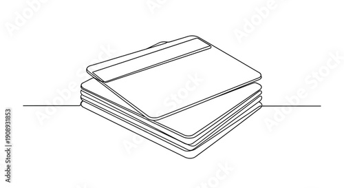 Stack of blank plastic cards, minimalist line drawing.
