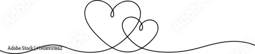 Two intertwined hearts on a wavy line