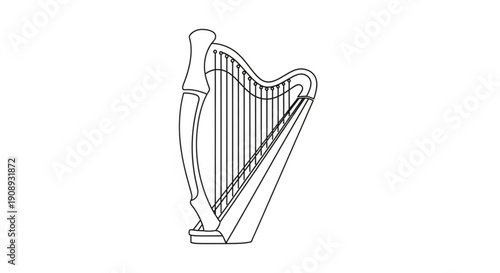 Harp Musical Instrument Line Art on White Background