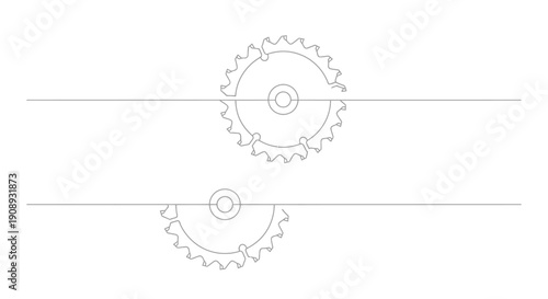 Two saw blades interlocking, minimalist vector illustration.