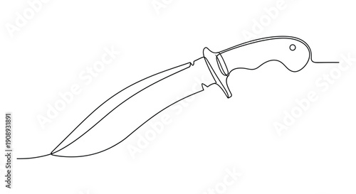 Curved knife with handle, minimalist continuous line drawing.