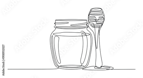 Jar of Honey with Dipper and Dripping Honey